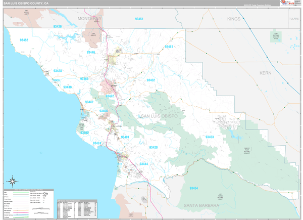 San Luis Obispo County, CA Wall Map Premium Style
